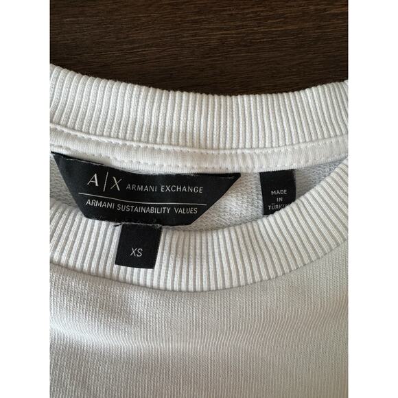 Armani Exchange Crop Sweatshirt White Crystal Rhinestone Spellout XS - Picture 3 of 9